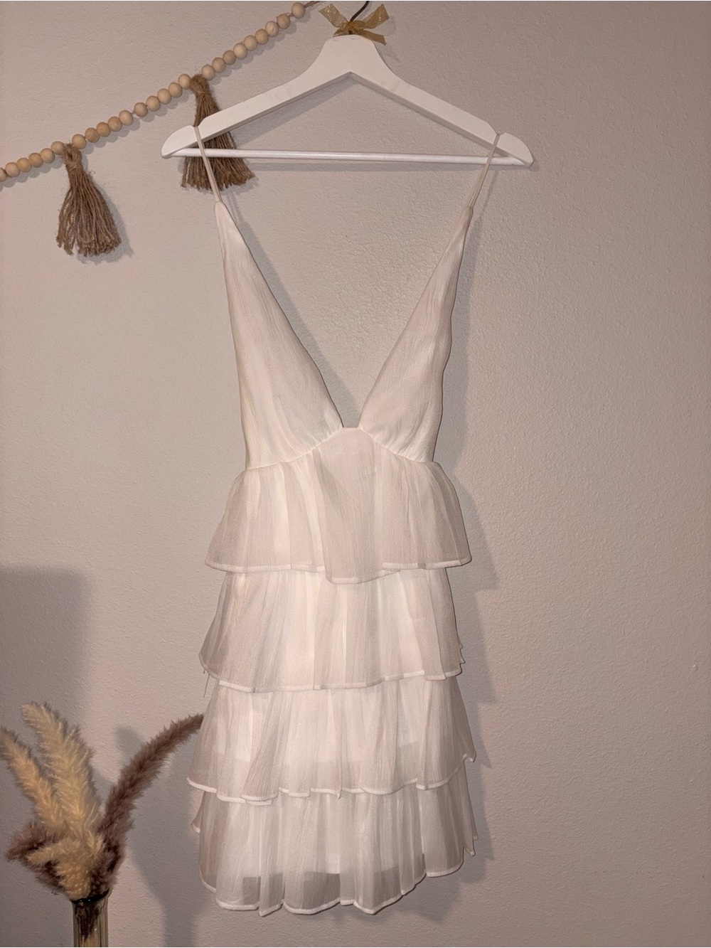 Lulu's White Tiered Ruffle V-Neck Mini Dress